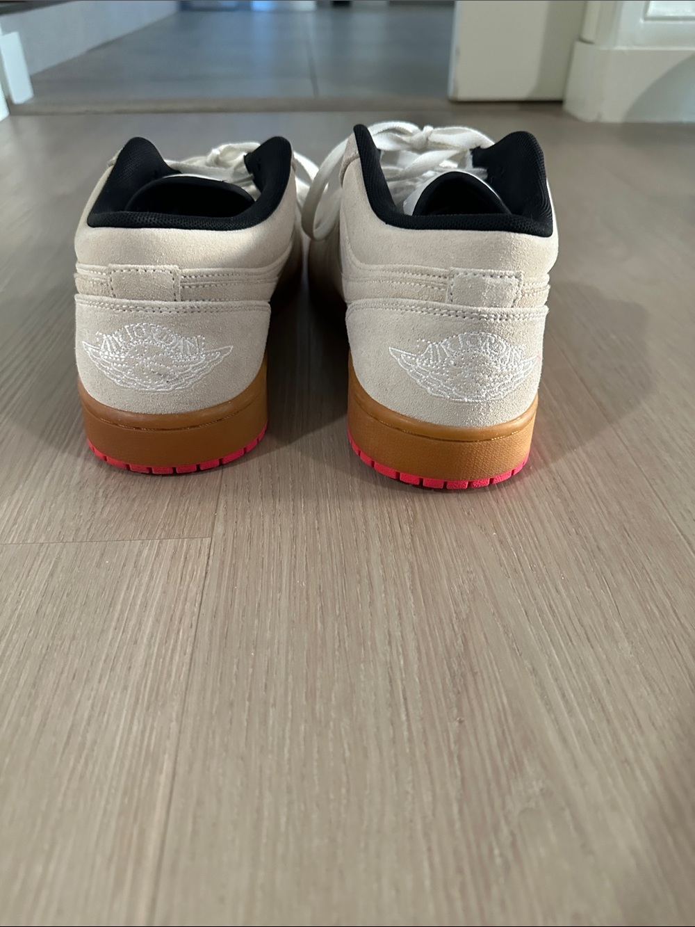 Jordan Men's Low Top Athletic Shoes Cream with Gum and Pink Accents - Picture 3 of 4